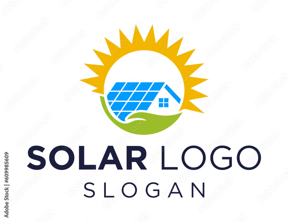 Poster logo design about solar panel on a white background. made using the coreldraw application.