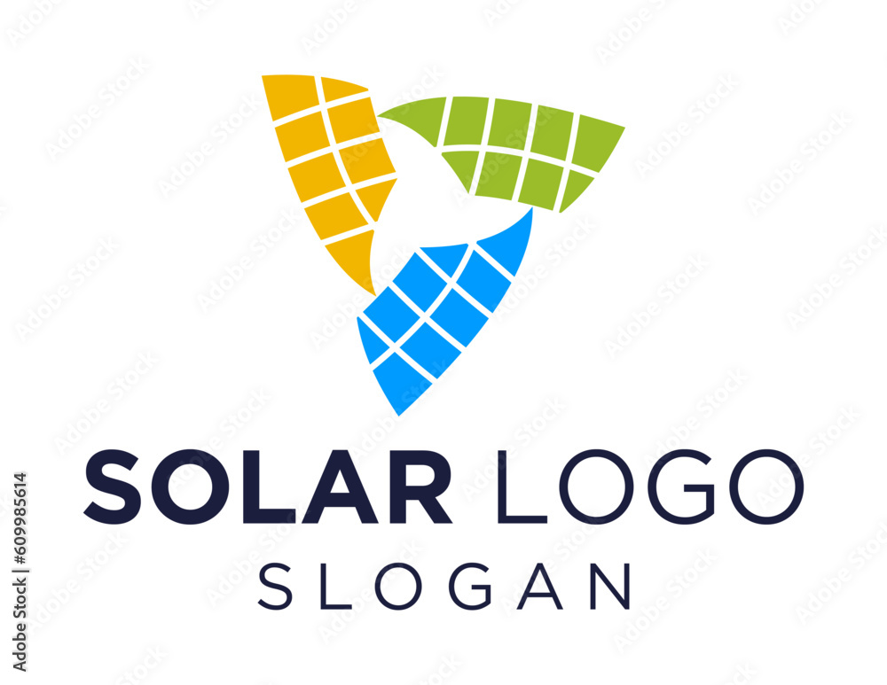 Poster logo design about solar panel on a white background. made using the coreldraw application.