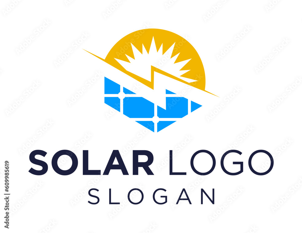 Poster logo design about solar panel on a white background. made using the coreldraw application.