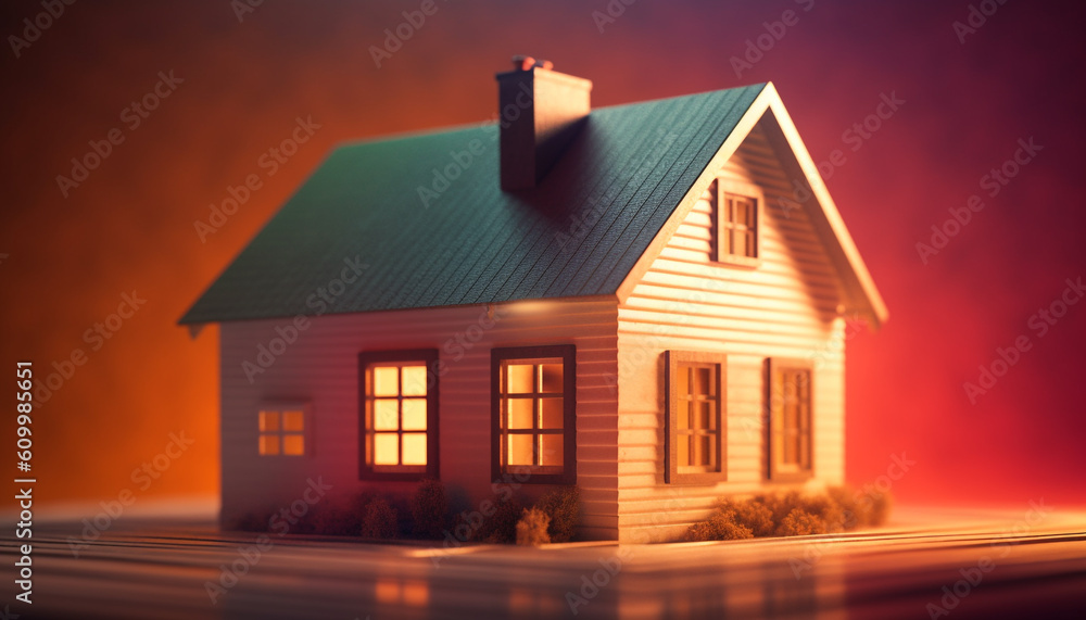 Poster glowing architecture in rural scene with abstract decoration and bright shapes generated by ai