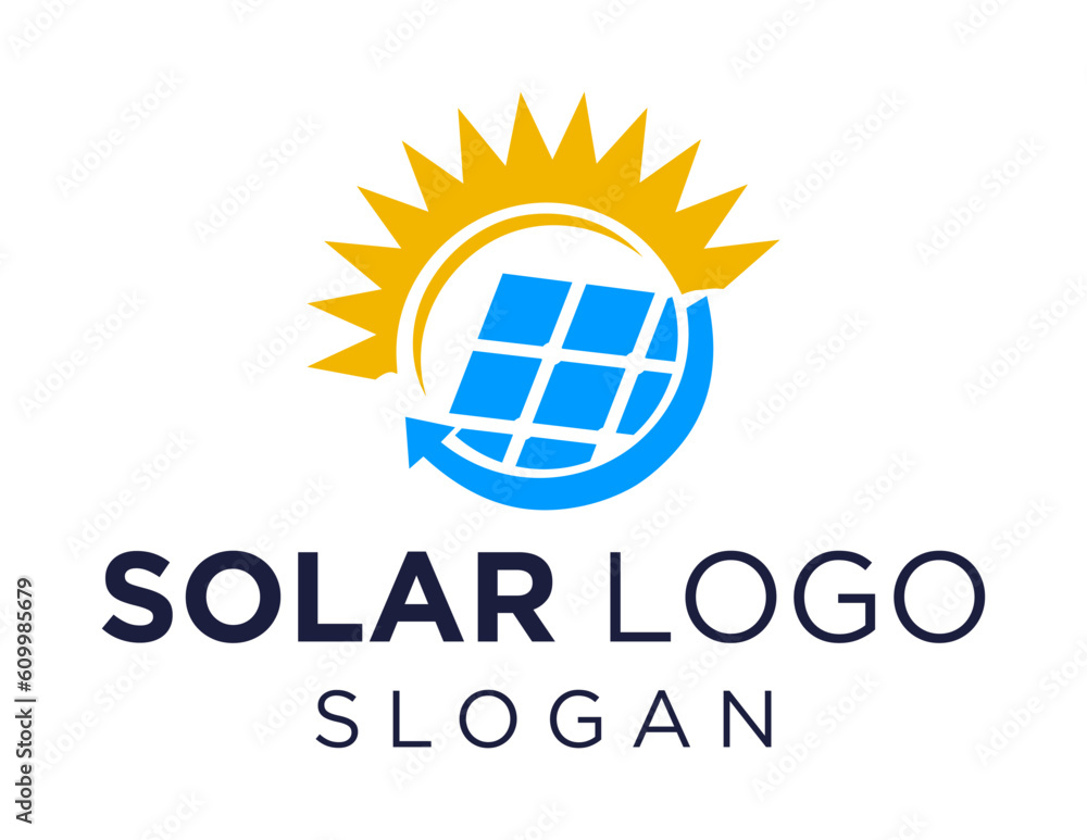 Poster logo design about solar panel on a white background. made using the coreldraw application.