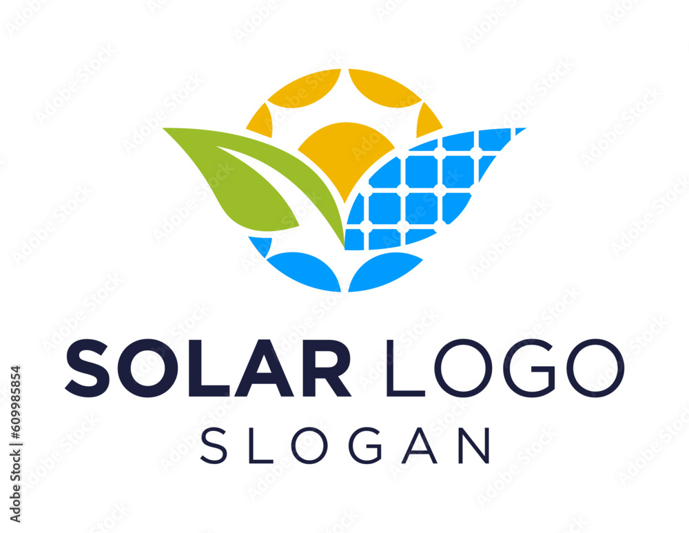 Poster logo design about solar panel on a white background. made using the coreldraw application.
