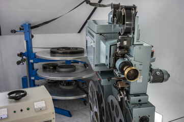 Detail of an old Super Galaxy 2000 HS movie projector, frontview