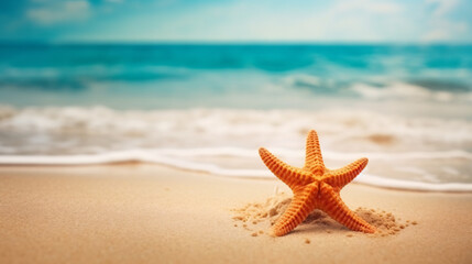 Fototapeta na wymiar Starfish on the summer beach. Summer background. 