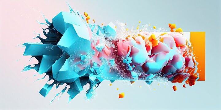 Ice-like, jewel-like and cold ice blocks are modern art, sharp and stylish Blue and orange abstract, elegant and modern Illustrations generated by AI