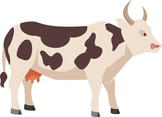 Farm animals set in flat style isolated on white background. Vector illustration. Cute cartoon animals collection: cow.