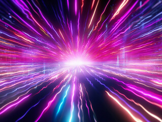 Abstract futuristic background with light rays and speed lines. 3D rendering. Generative AI