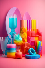 Glassmorphic creative stack of kitchen objects, concept of LGBT pride, LGBTQ people, LGBTQ rights campaign. Created with Generative AI technology