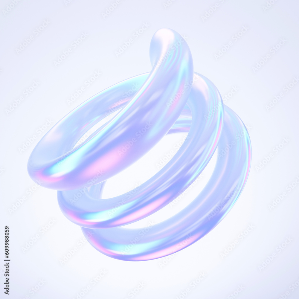 Poster abstract metallic shape with holographic gradient. 3d render.