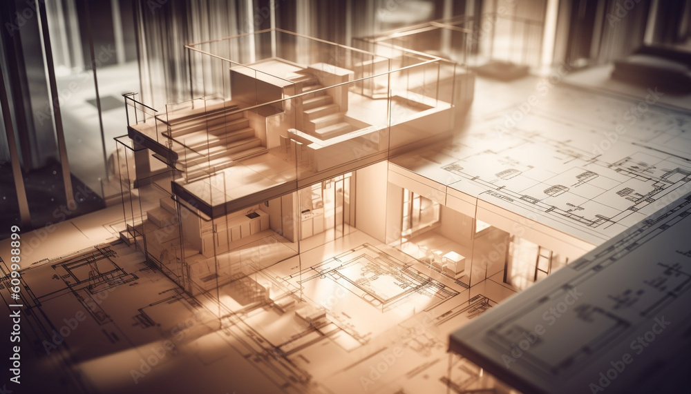 Poster modern architecture plan outlines blueprint for housing project development generated by ai
