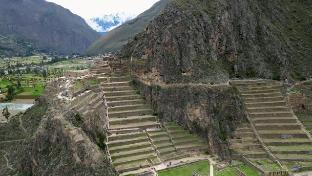 Inca Fortress with Terraces and Temple Hill in Ollantaytambo, Peru