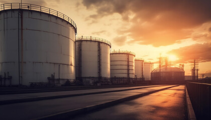 Obraz premium Industrial construction of petrochemical plant with heavy metal equipment outdoors generated by AI