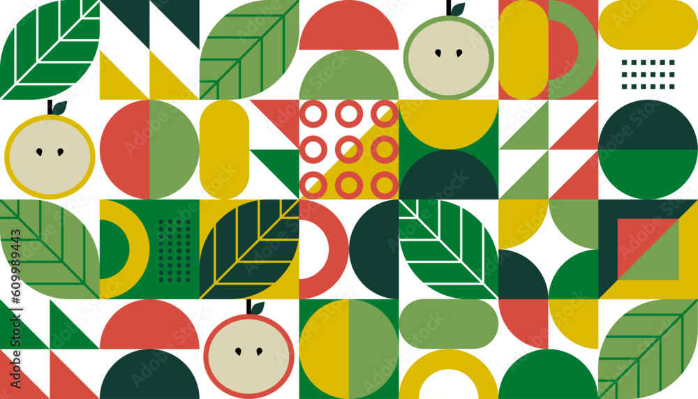 Poster modern geometric background. set of icons in flat minimalist style. bauhaus. seamless pattern. vecto