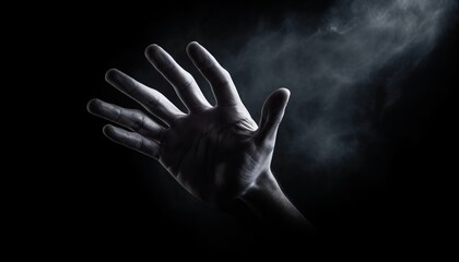 Fototapeta na wymiar Human hand on dark background