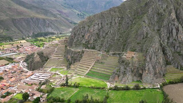 Inca Fortress with Terraces and Temple Hill in Ollantaytambo, Peru