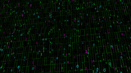 Binary code background. Big data and programming hacking, deep decryption and encryption, computer streaming numbers 1,0. Coding or Hacker concept.