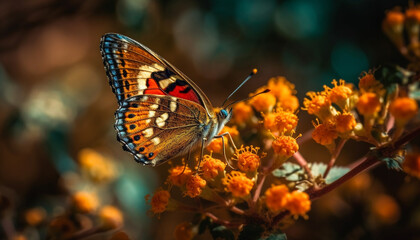 Fototapeta na wymiar Vibrant butterfly pollinates multi colored blossom in tranquil springtime scene generated by AI