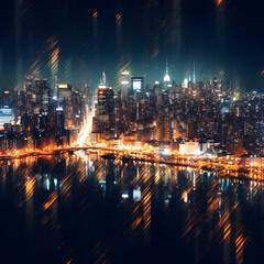 grunge city skyline at night. generative ai