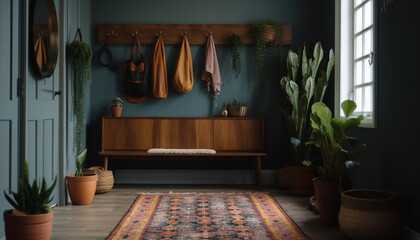 Modern luxury apartment with elegant design, comfortable flooring, and illuminated shelf generated by AI