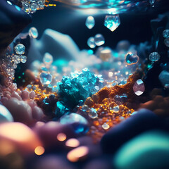 Cluster Of Precious Gems Under Water, Generative AI, Jewels 