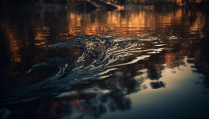 Tranquil sunset over rippled water, nature abstract beauty in motion generated by AI