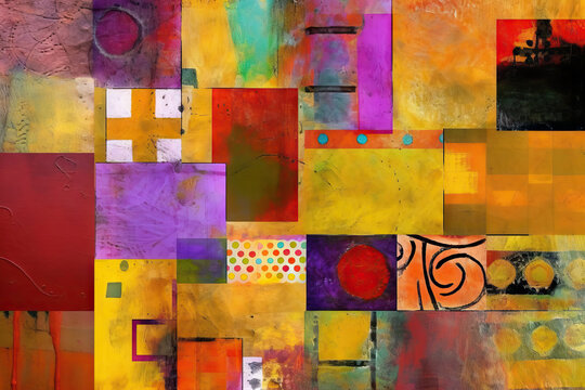 Generative AI illustration of abstract tribal painting with many different colors and shapes