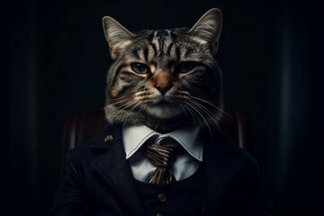 Portrait of a Cat dressed in a formal business suit, created with generative AI