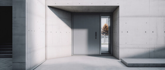 Facade of a modern house with front door, entrance home exterior. patio, backyard in a modern house. doorway. Minimalism. Generative ai