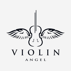 Illustration of a two-winged bird violin musical instrument, vintage design can be used as a music logo