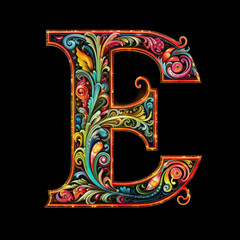 Generative ai. Capital letter E neon color on black background