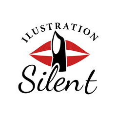 Illustration of red lips and female finger design Lady Girl Female Lips with Finger for Silent Mum Quiet or Secret Logo Design Vector