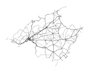 Vector road map of the city of  Mallorca in the Spain on a white background.