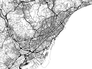 Vector road map of the city of  Barcelona Metropolis in the Spain on a white background.