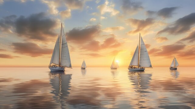 Sailboats and yachts: Images depict sailboats gracefully sailing across the open sea or yachts navigating coastal waters, symbolizing adventure and exploration. Generative AI