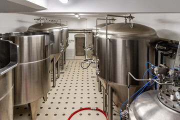 Beer storage tanks in brewery