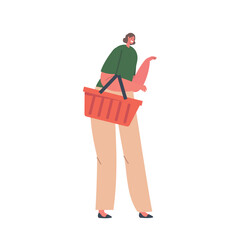 Fashionable Woman Holding A Shopping Basket, Exuding Style And Confidence. Female Character Carries Purchases