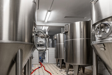 Beer storage tanks in brewery