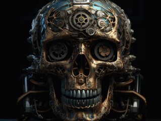 Abstract fantasy colorful mechanical skull background created with Generative AI technology.