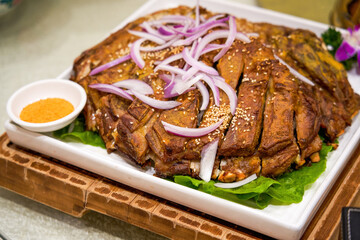 A delicious Chinese Xinjiang dish, grilled lamb chops