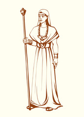 Vector drawing. Egyptian chief with a rod