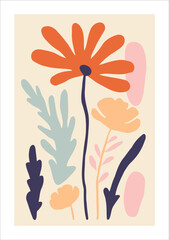 Hand drawn vector abstract floral illustration with wildflowers. Scandinavian style.