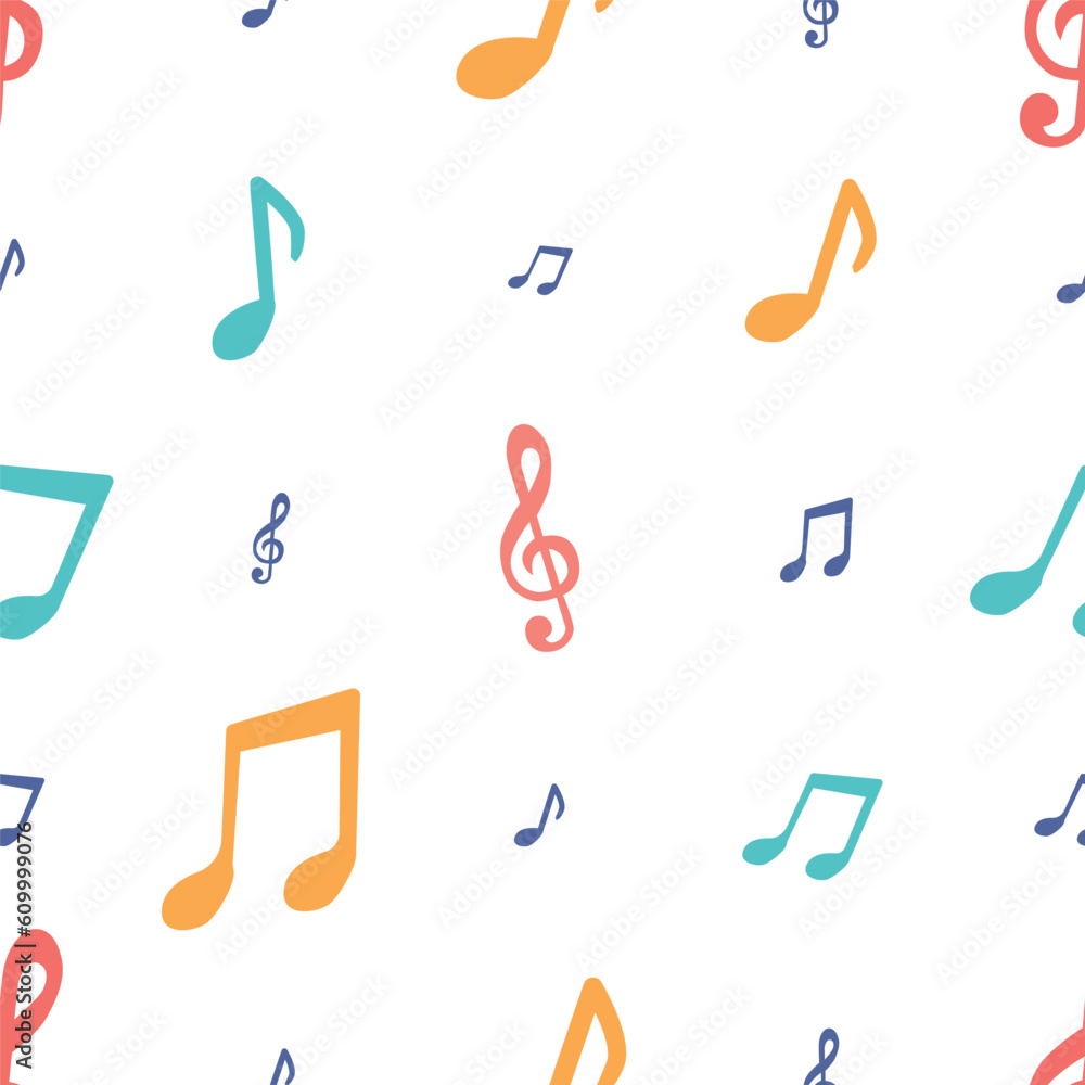 Poster seamless pattern featuring an array of music notes, creating a harmonious and rhythmic design, vecto