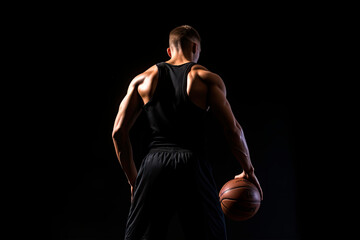 Fototapeta na wymiar basketball player with ball on black background. Generative AI