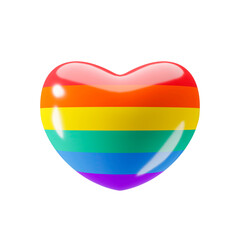 3D Render rainbow heart front side isolated on transparent background. PNG file