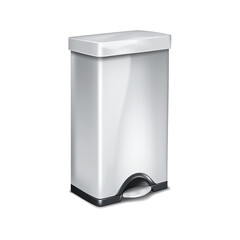 Pedal dustbin with hinged lid vector mockup. Blank dust bin isolated on white background mock-up. Garbage waste container, trash can realistic template