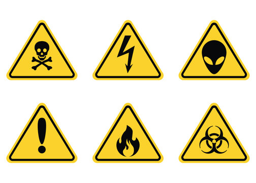 yellow triangle many warning caution sign icon set