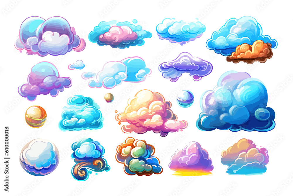 Aufkleber cloudy set collection graphic clipart design. flat generative ai