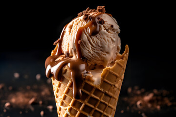 Tempting Vanilla Ice Cream with Chocolate Sirup - Generative AI