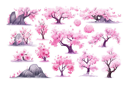Sakura vector set collection graphic clipart design. Generative AI