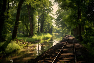 Exploring Nature's Beauty: Forest, River, and Railroad - Generative AI